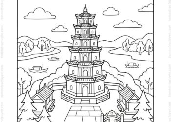 Tranh tô màu chùa Thiên Mụ cổ kính