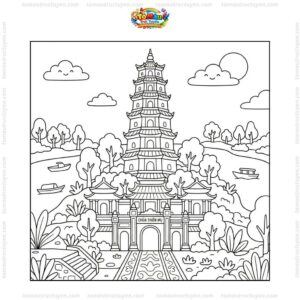 Tranh tô màu chùa Thiên Mụ đẹp