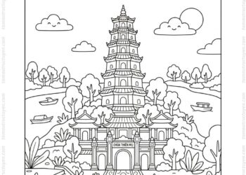 Tranh tô màu chùa Thiên Mụ đẹp
