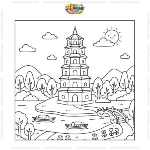 Tranh tô màu chùa Thiên Mụ đơn giản