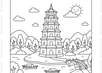 Tranh tô màu chùa Thiên Mụ đơn giản