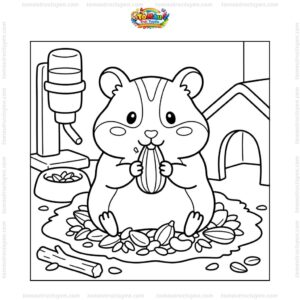 Tranh tô màu chuột hamster ăn hạt