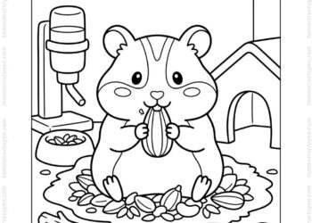 Tranh tô màu chuột hamster ăn hạt