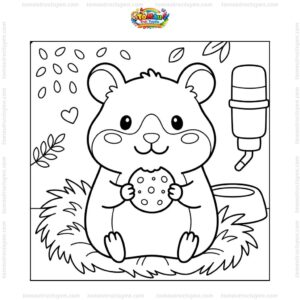 Tranh tô màu chuột hamster cầm bánh