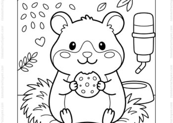 Tranh tô màu chuột hamster cầm bánh
