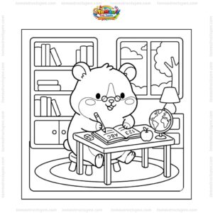 Tranh tô màu chuột hamster học bài