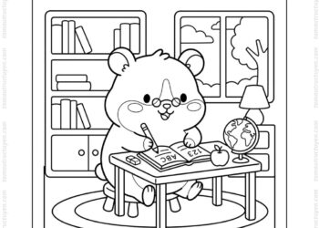 Tranh tô màu chuột hamster học bài