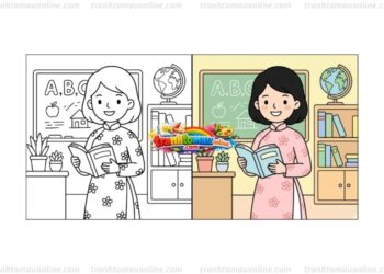 tranh tô màu cô giáo
