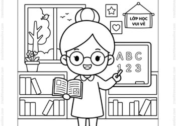 Tranh tô màu cô giáo chibi