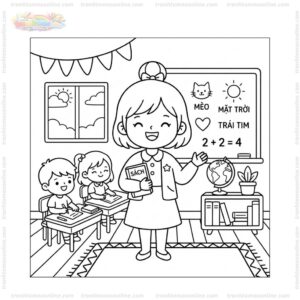Tranh tô màu cô giáo cute Tranh tô màu cô giáo cute