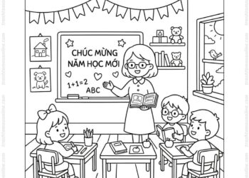 Tranh tô màu cô giáo dạy học