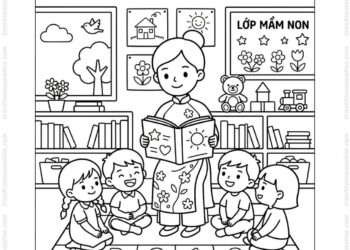 Tranh tô màu cô giáo mầm non