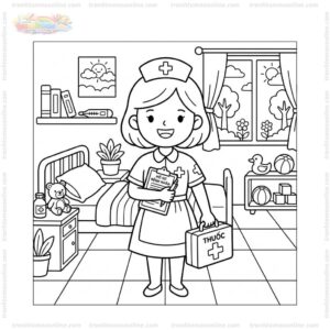 Tranh tô màu cô y tá cute Tranh tô màu cô y tá cute