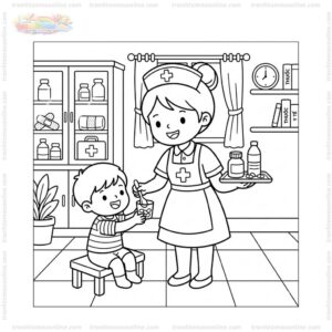 Tranh tô màu cô y tá phát thuốc Tranh tô màu cô y tá phát thuốc