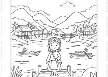 Tranh tô màu hồ Ba Bể bản làng