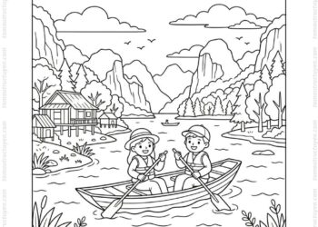 Tranh tô màu hồ Ba Bể đẹp
