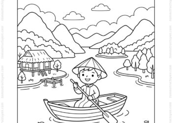 Tranh tô màu hồ Ba Bể đơn giản