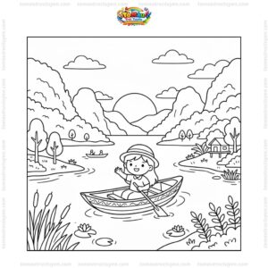 Tranh tô màu hồ Ba Bể hoàng hôn