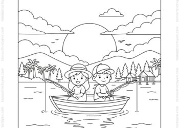 Tranh tô màu hoàng hôn hồ Dầu Tiếng