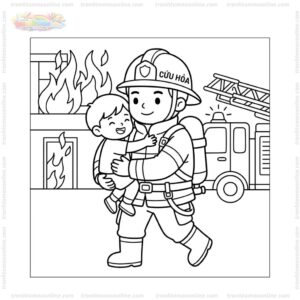 Tranh tô màu lính cứu hỏa cứu người Tranh tô màu lính cứu hỏa cứu người
