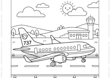 Tranh tô màu máy bay Boeing 737 hạ cánh