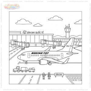 Tranh tô màu máy bay Boeing 737 tại sân bay