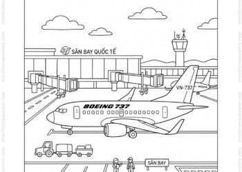 Tranh tô màu máy bay Boeing 737 tại sân bay