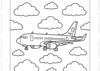 Tranh tô màu máy bay Boeing 737 và mây