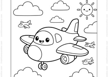 Tranh tô màu máy bay phản lực chibi