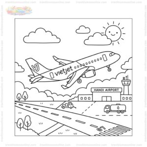 Tranh tô màu máy bay Vietjet cất cánh Tranh tô màu máy bay Vietjet cất cánh