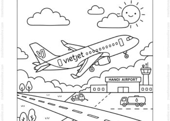 Tranh tô màu máy bay Vietjet cất cánh