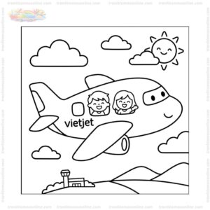 Tranh tô màu máy bay Vietjet cho bé Tranh tô màu máy bay Vietjet cho bé