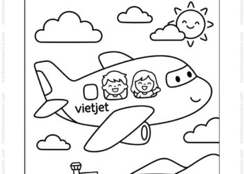 Tranh tô màu máy bay Vietjet cho bé