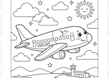 Tranh tô màu máy bay Vietjet dễ thương