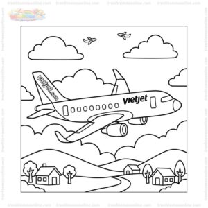 Tranh tô màu máy bay Vietjet đơn giản Tranh tô màu máy bay Vietjet đơn giản