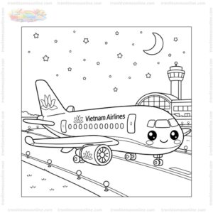 Tranh tô màu máy bay Vietnam Airlines ban đêm