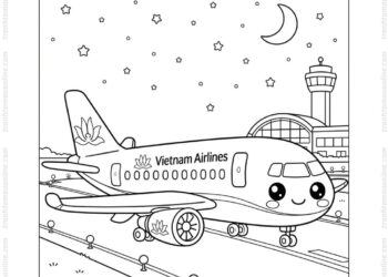 Tranh tô màu máy bay Vietnam Airlines ban đêm