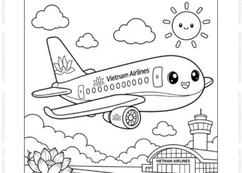 Tranh tô màu máy bay Vietnam Airlines chibi