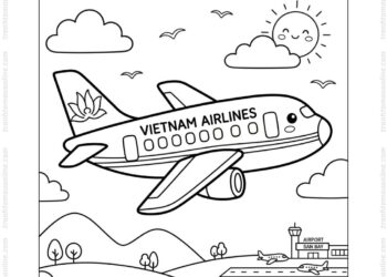 Tranh tô màu máy bay Vietnam Airlines cho bé