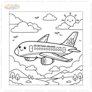 Tranh tô màu máy bay Vietnam Airlines cute