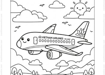 Tranh tô màu máy bay Vietnam Airlines cute