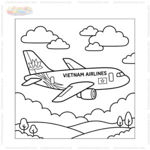 Tranh tô màu máy bay Vietnam Airlines đơn giản