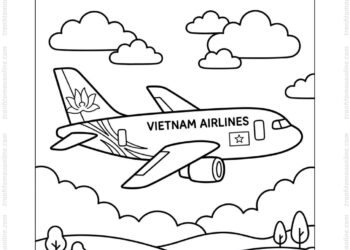 Tranh tô màu máy bay Vietnam Airlines đơn giản