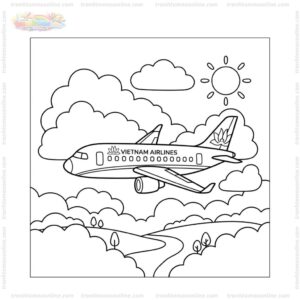 Tranh tô màu máy bay Vietnam Airlines trên mây