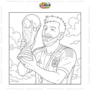Tranh tô màu Messi cầm cúp