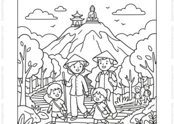 Tranh tô màu núi Bà Đen hành hương