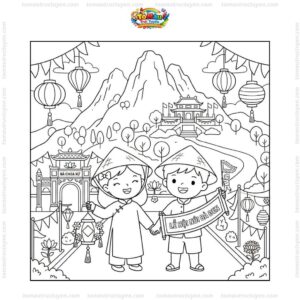Tranh tô màu núi Bà Đen lễ hội