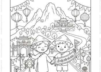 Tranh tô màu núi Bà Đen lễ hội
