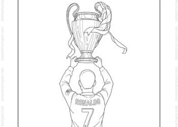 Tranh tô màu Ronaldo cầm cúp
