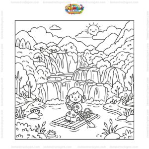 Tranh tô màu thác Bản Giốc cute